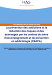 Prévention des addictions et réduction des risques et des dommages par les centres de soins, d'accompagnement et de prévention en addictologie (CSAPA)
