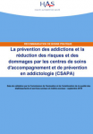 Prévention des addictions et réduction des risques et des dommages par les centres de soins, d'accompagnement et de prévention en addictologie (CSAPA)